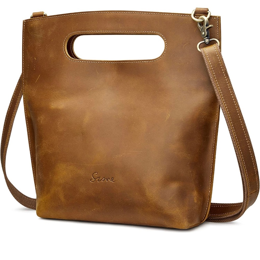 S-ZONE Women Vintage Genuine Leather Crossbody Bag Distressed Foldable